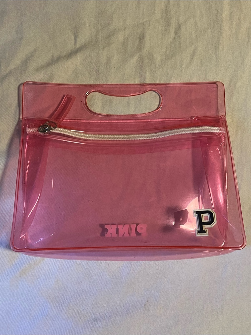 PINK Victoria's Secret Transparent Pink PVC Wristlet Clutch with P Patch